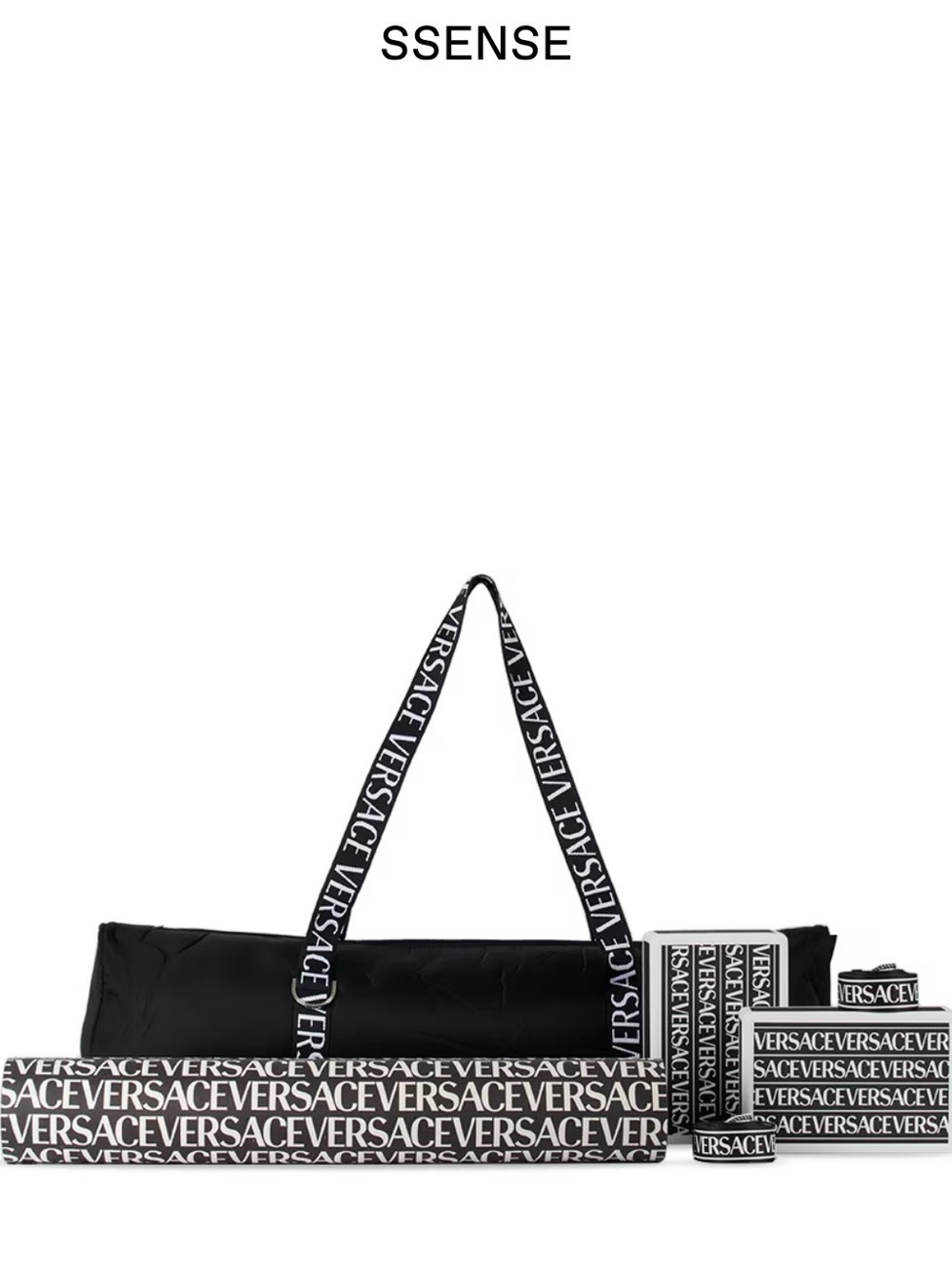 Versace Black and White Logo Strap Yoga Mat Carrier Set